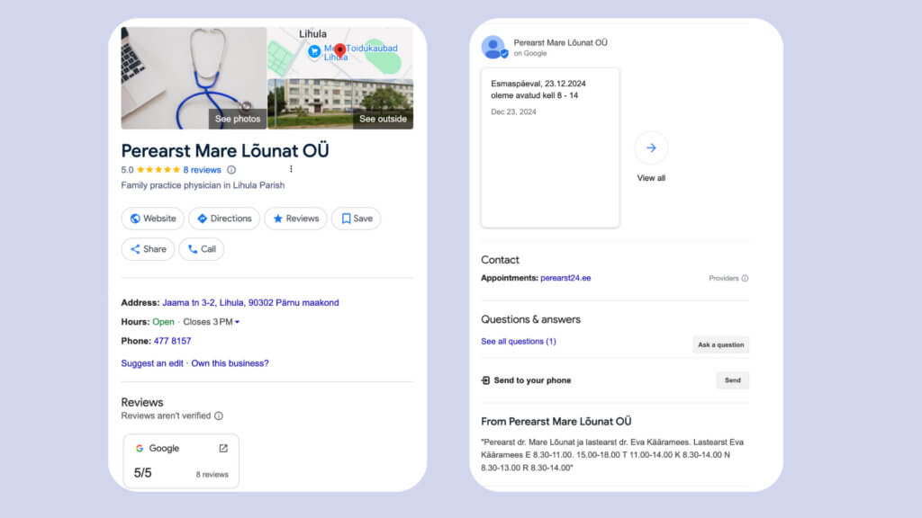 Perearst Mare Lõunat - Google Profile