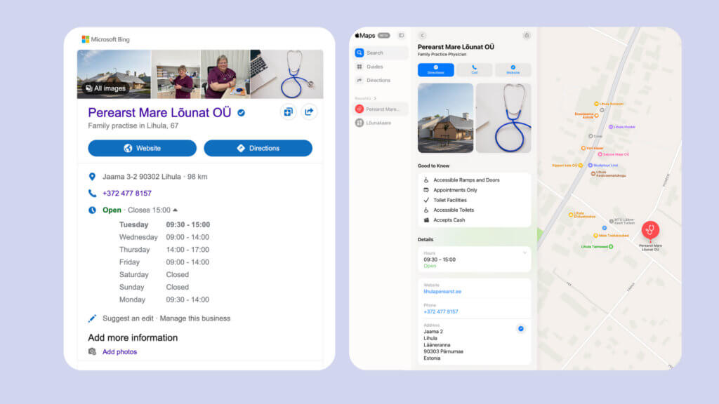 Perearst Mare Lõunat OÜ - Apple Maps ja Bing